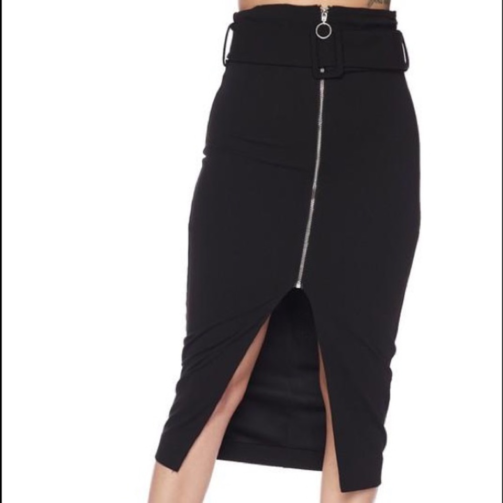 LAST ONE High Waist Belted Front Zipper Midi Skirt - Picture 4 of 8